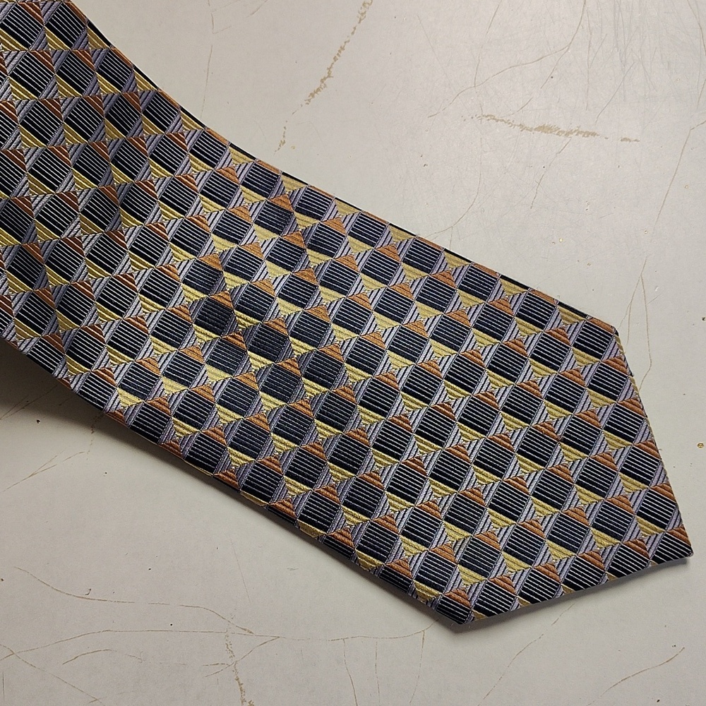 Harve Benard Silk Tie Necktie Geometric Print Purple Brown Benard Holtzman